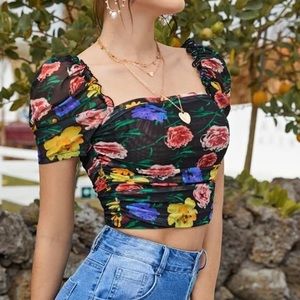 Mesh Floral Crop Top